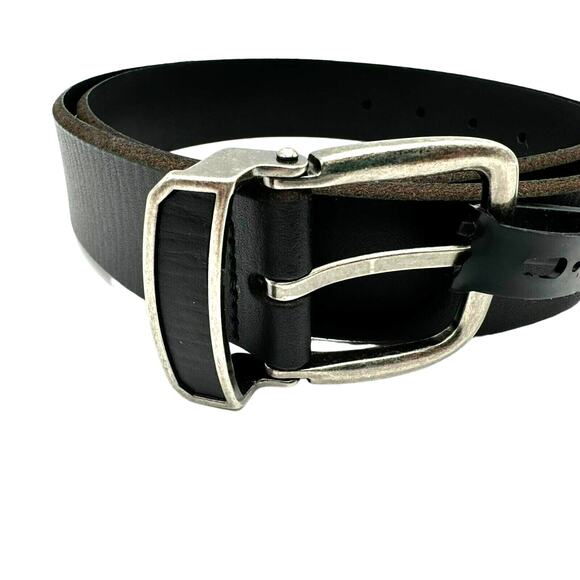 INC | NWT Mens Medium 34-36 Black Genuine Leather Western Silver Buckle Belt NEW - Picture 1 of 6